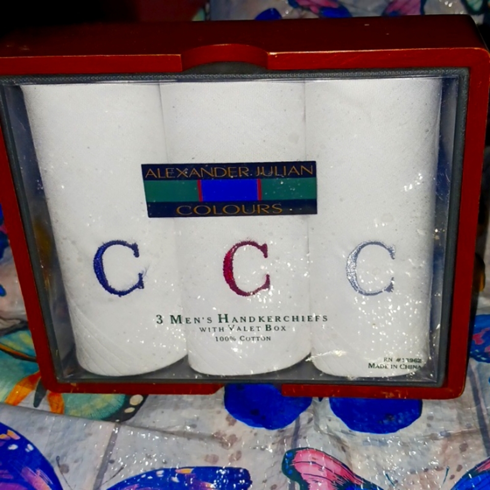 Handkerchiefs "C" Multi-color Embroidery (vintage) not opened